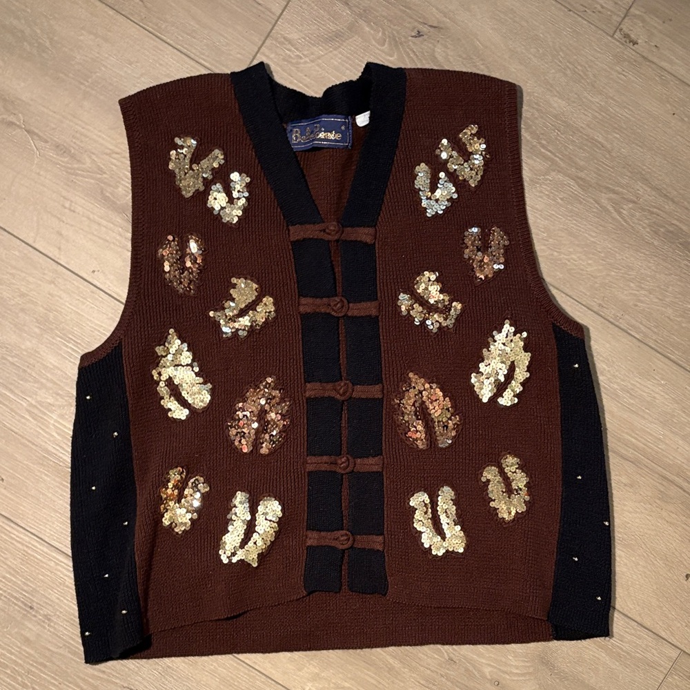 Belle Pointe Cheetah Print with Sequin button up Vest